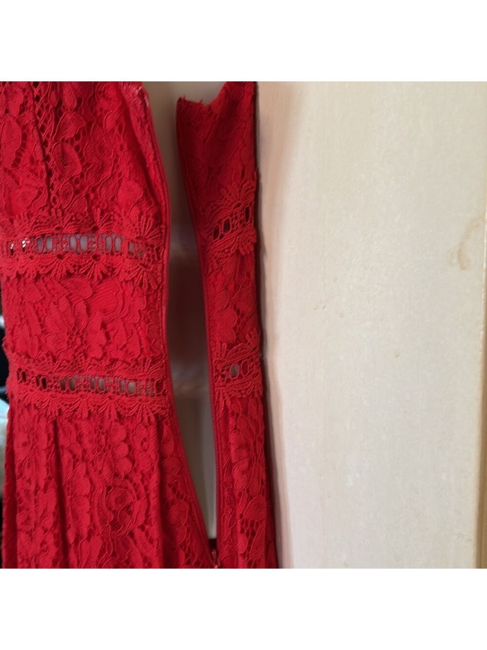 NSR Red lace tea length dress size S - Picture 12 of 13